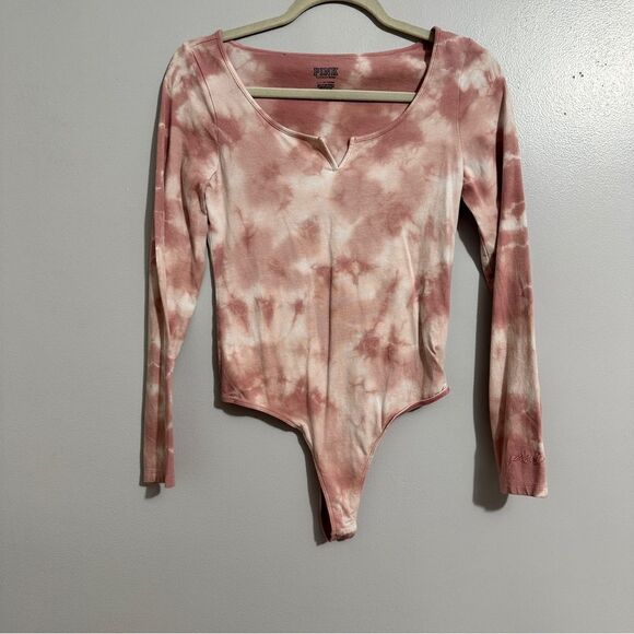 Victorias Secret Pink long sleeve bodysuit pink and white size S - Picture 1 of 5